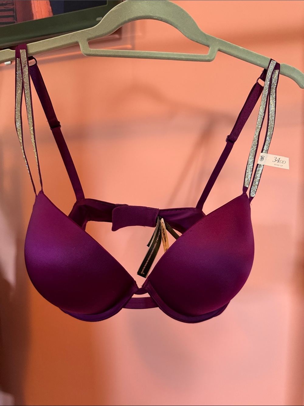 Plunge Push-Up Bra in Deep Plum with rhinestone straps